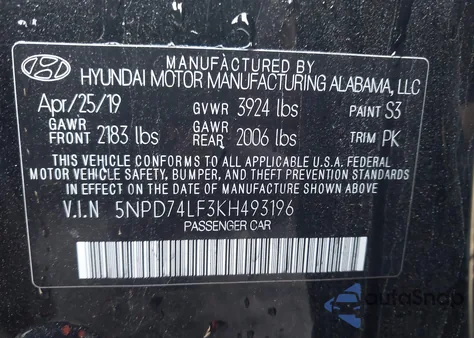2019 Hyundai Elantra Se из США, поврежденный, VIN 5NPD74LF3KH493196